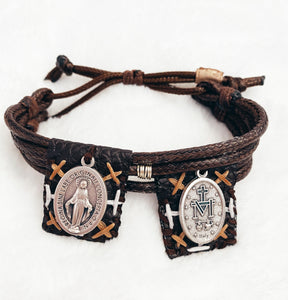 Dual Embroidered Scapular Bracelet - Brown